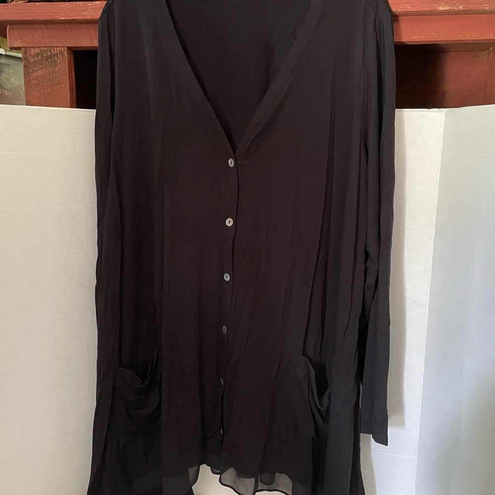 Lori Goldstein LOGO Elegant Black Button-Up Women's cardigan,tunic length S: 1X